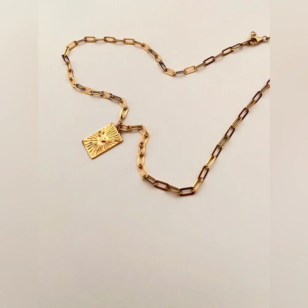 Monica Vinader 18” Paperclip Chain Necklace 18k Gold Vermeil Removal Charm - Picture 2 of 8